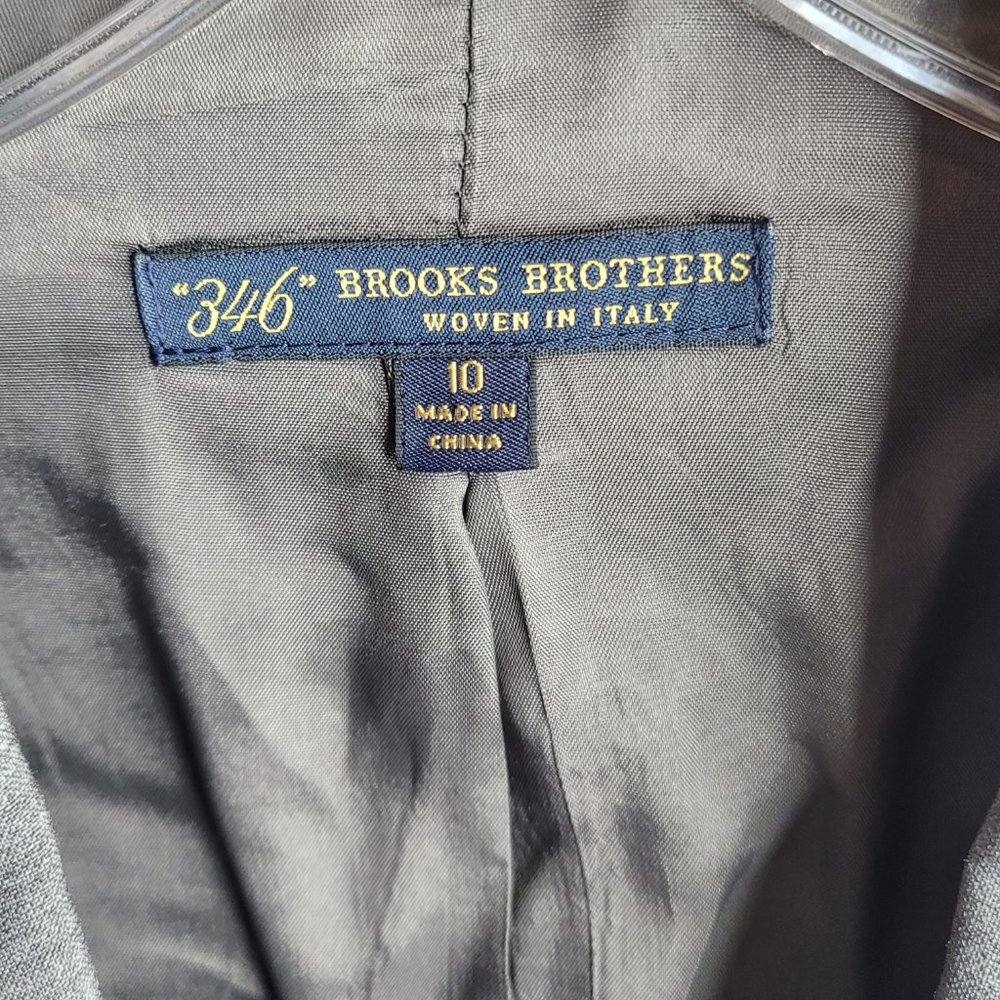 346 Brooks Brothers Gray Blazer One Button Shoulder Pads Faux Pockets Size 10 - Picture 7 of 7